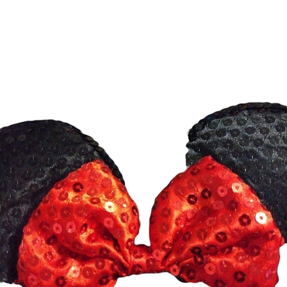 Minnie Mouse Sequined Headband Ears Disney Black & Red Bow - Picture 2 of 7